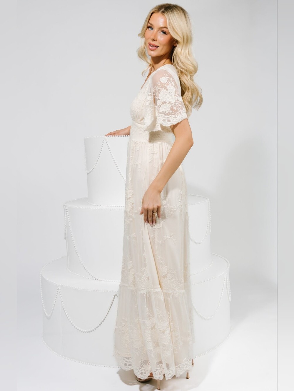 New Baltic Born Rosalia Lace Embroidered Maxi Dress, Boho V-neck Crochet Trim - Picture 4 of 4